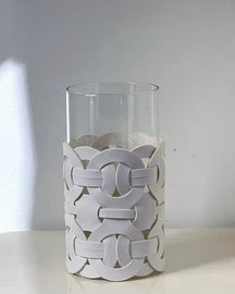 Vaso de Vidro com Couro Trançado Decoração Moderna para Sala ou Mesa