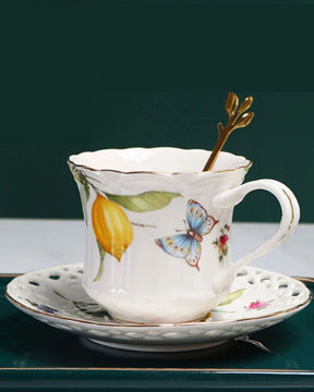 Xícara de Café em Cerâmica com Estampa de Limão Siciliano com 3 peças