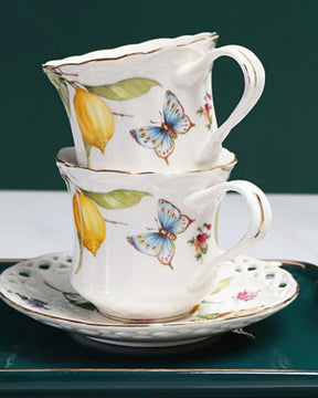 Xícara de Café em Cerâmica com Estampa de Limão Siciliano com 3 peças