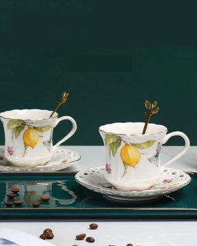 Xícara de Café em Cerâmica com Estampa de Limão Siciliano com 3 peças