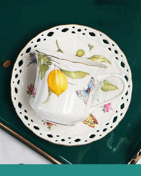 Xícara de Café em Cerâmica com Estampa de Limão Siciliano com 3 peças