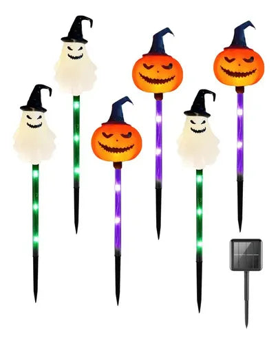 Kit Luminária Colorida Solar Decorativa  Abóbora Para Halloween - 6 Peças